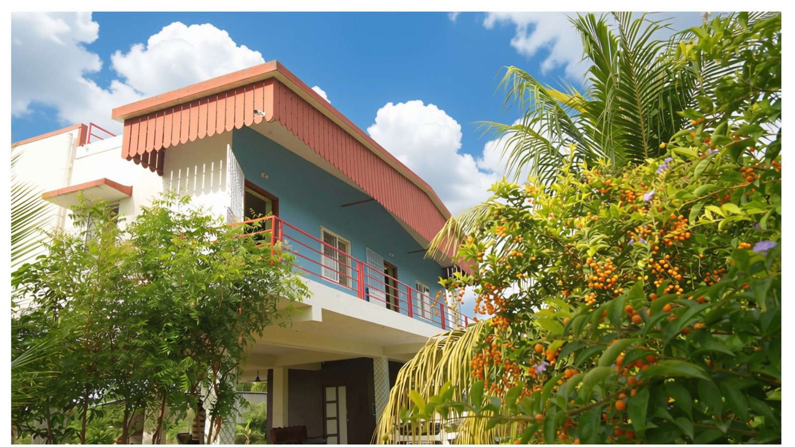 Goodland Ville property, blue and red facade